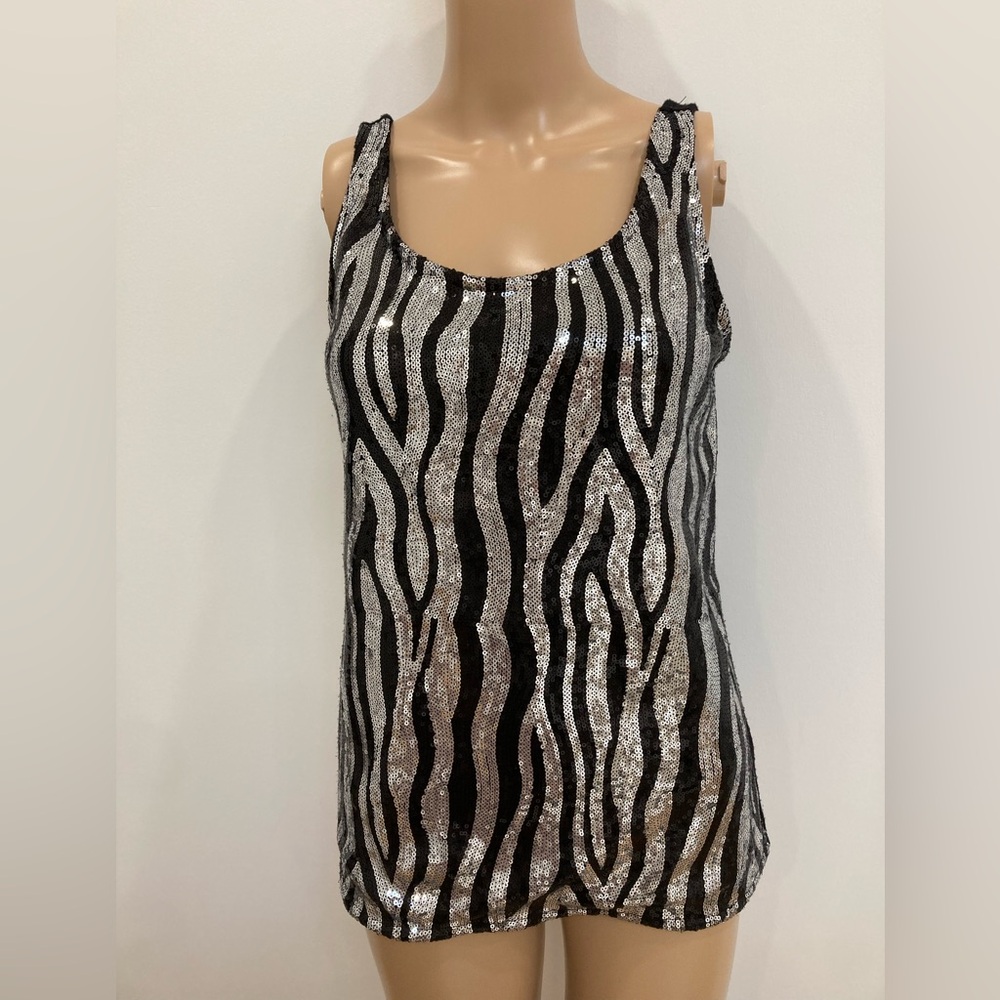 Glam Sequin Zebra Pattern Tank Top